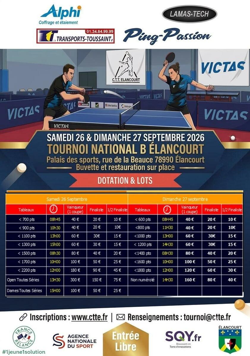 Tournoi National B René REY Elancourt 2026